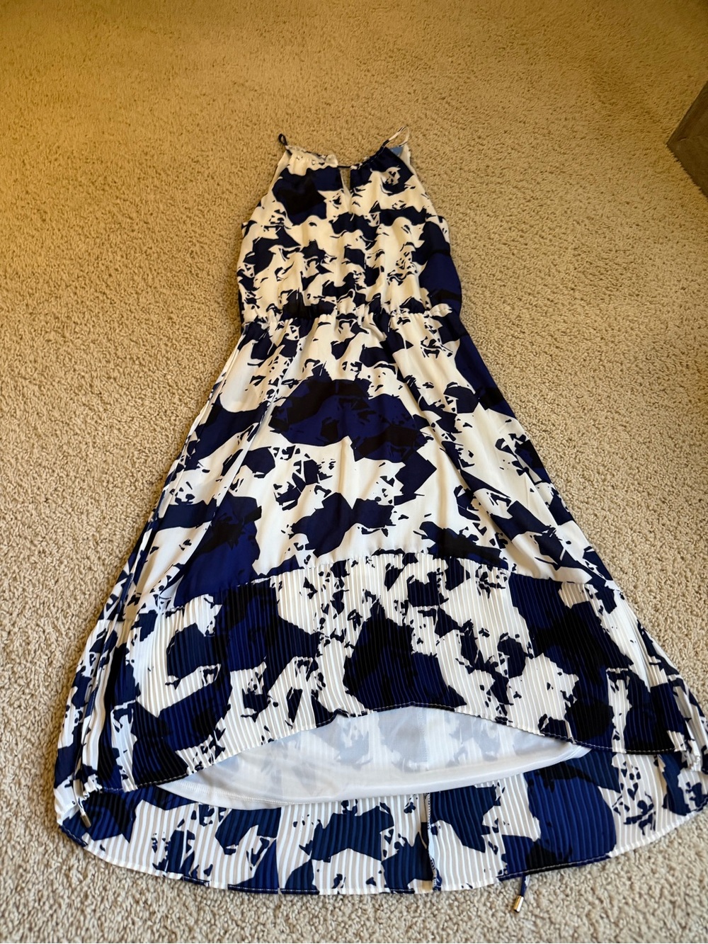 Blue and White Printed Women's High-Low Dress